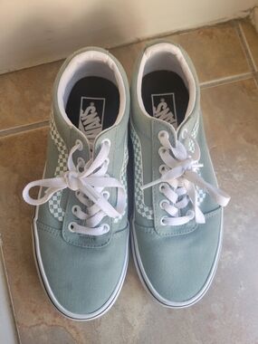 Vans Checkerboard Side Stripe Canvas Sneakers in Sage